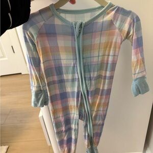 Little Sleepies Pastel Plaid Zip One-Piece Footie - Light Blue Trim